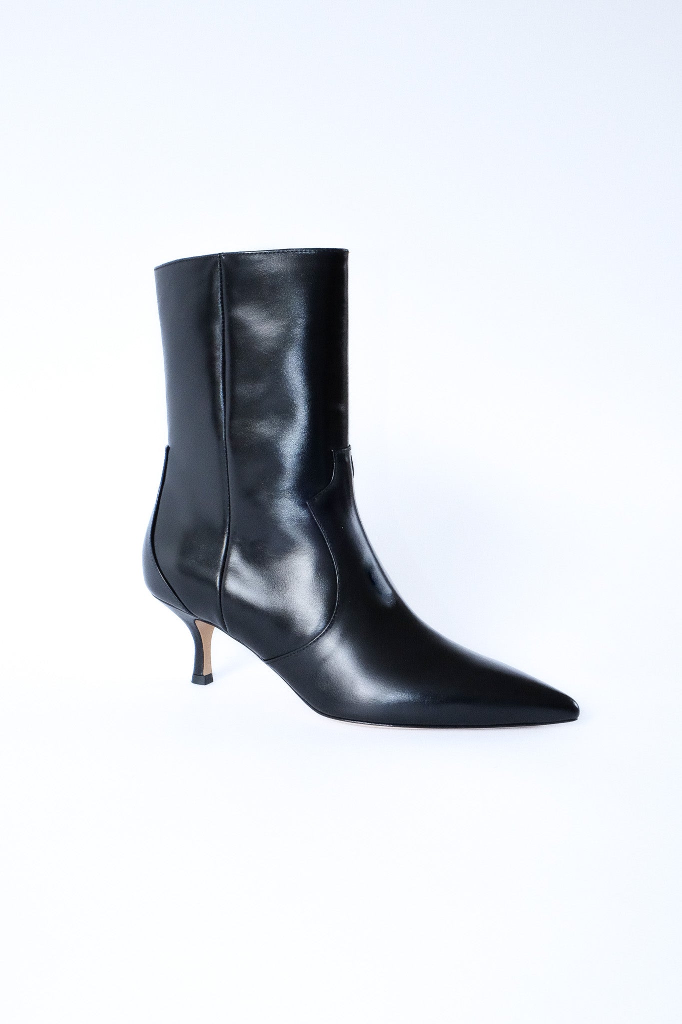 stacie silky black kitten heeled boot