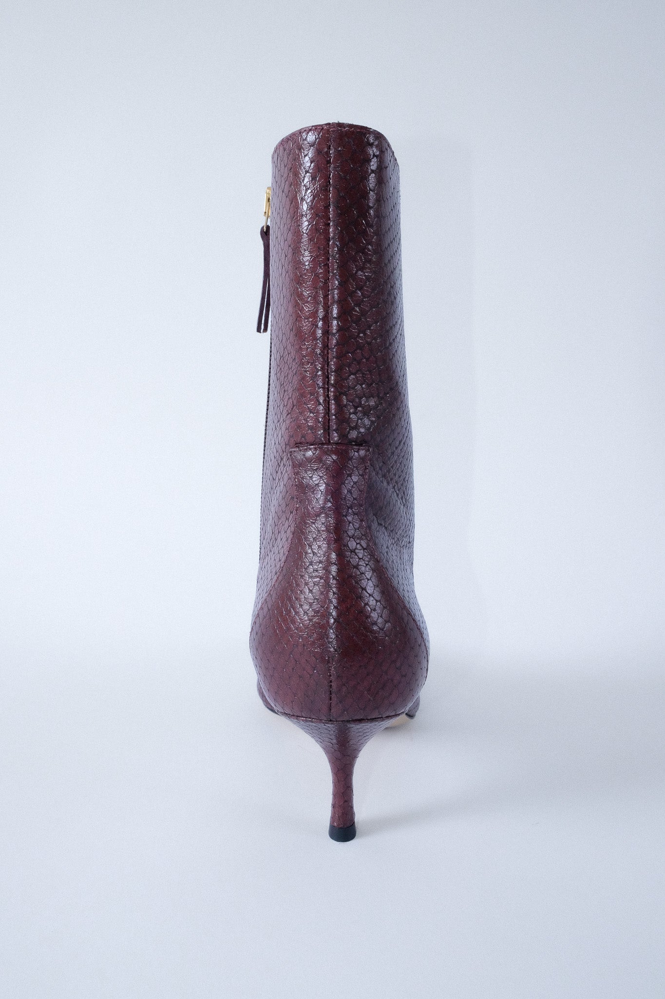 stacie burgundy snake kitten heeled boot