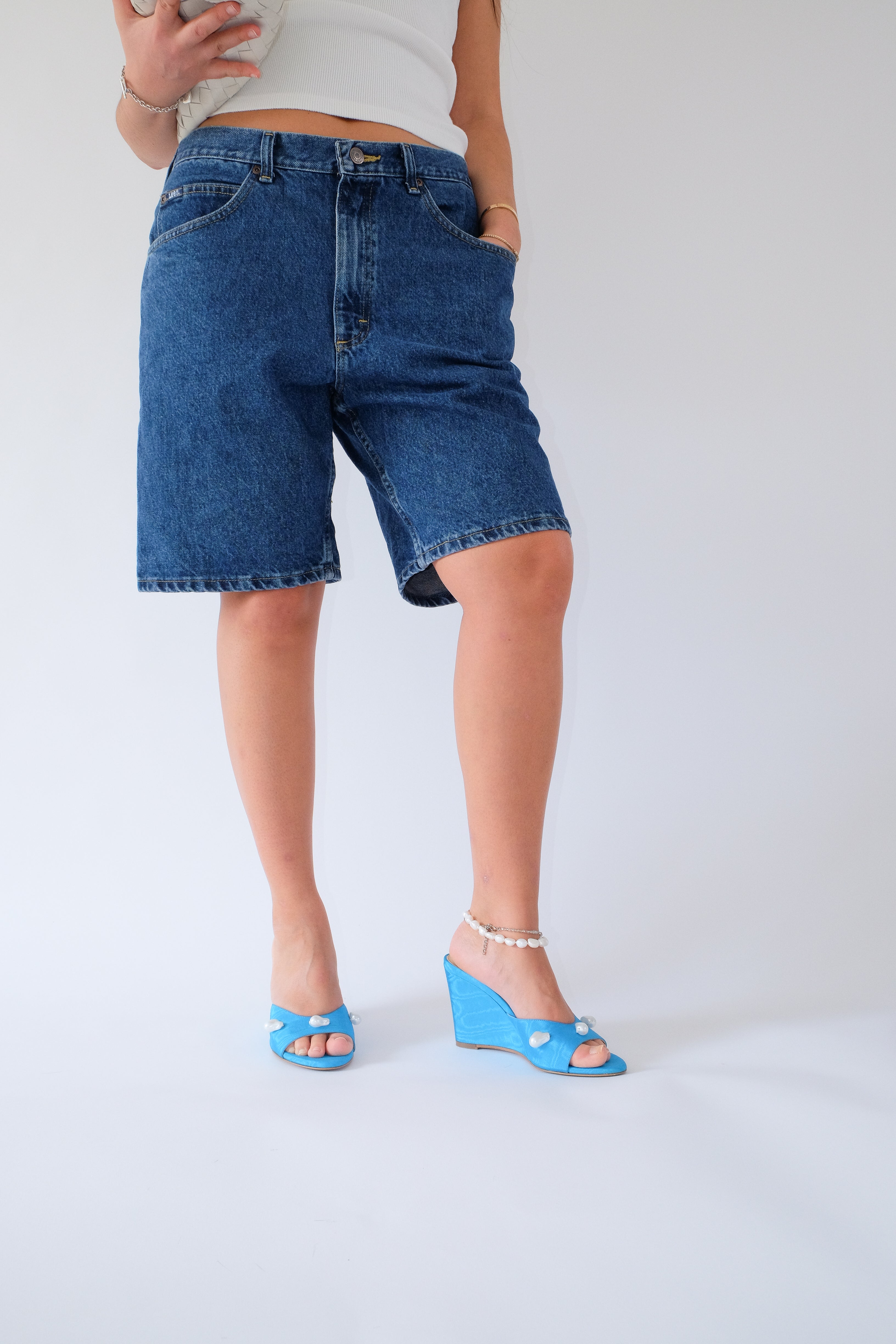 kourtney aqua blue moire wedge