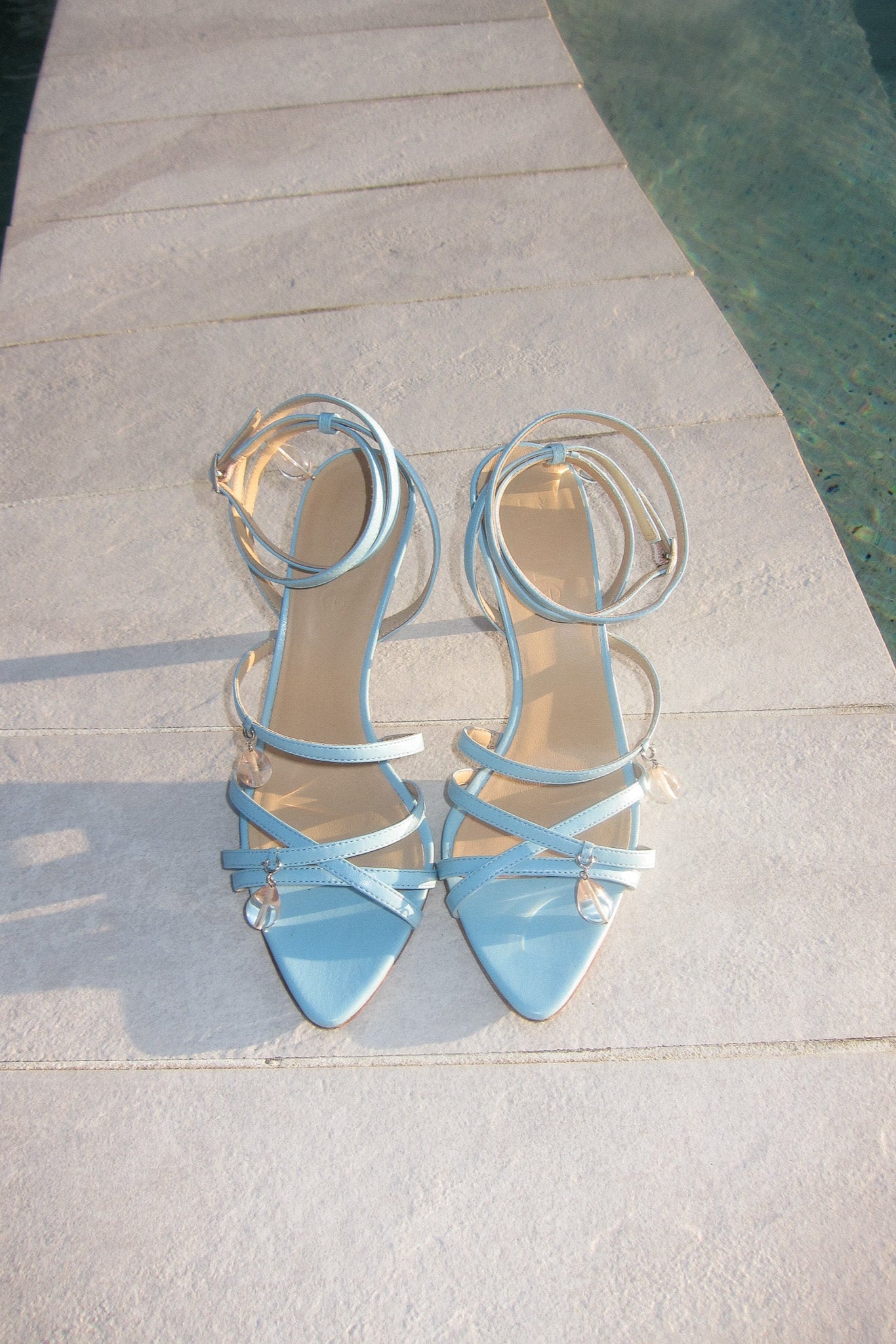 poppy baby blue heeled sandal