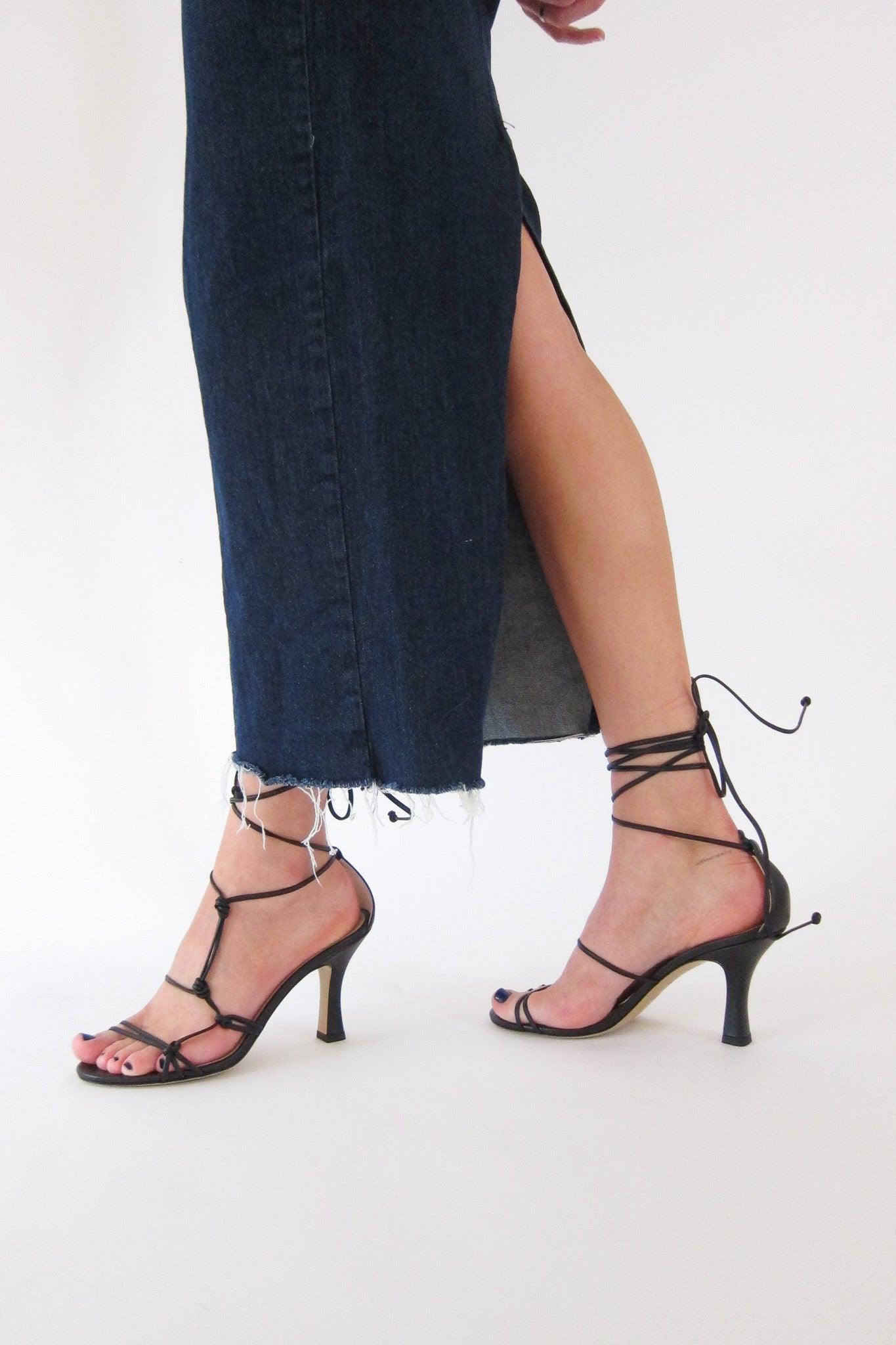 baby black lace-up heeled sandal