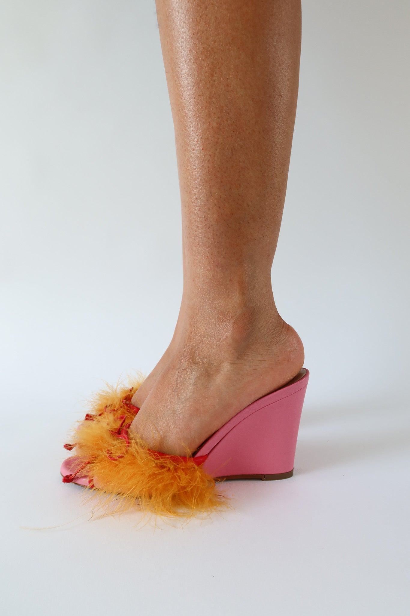 etsu pink orange feather wedge