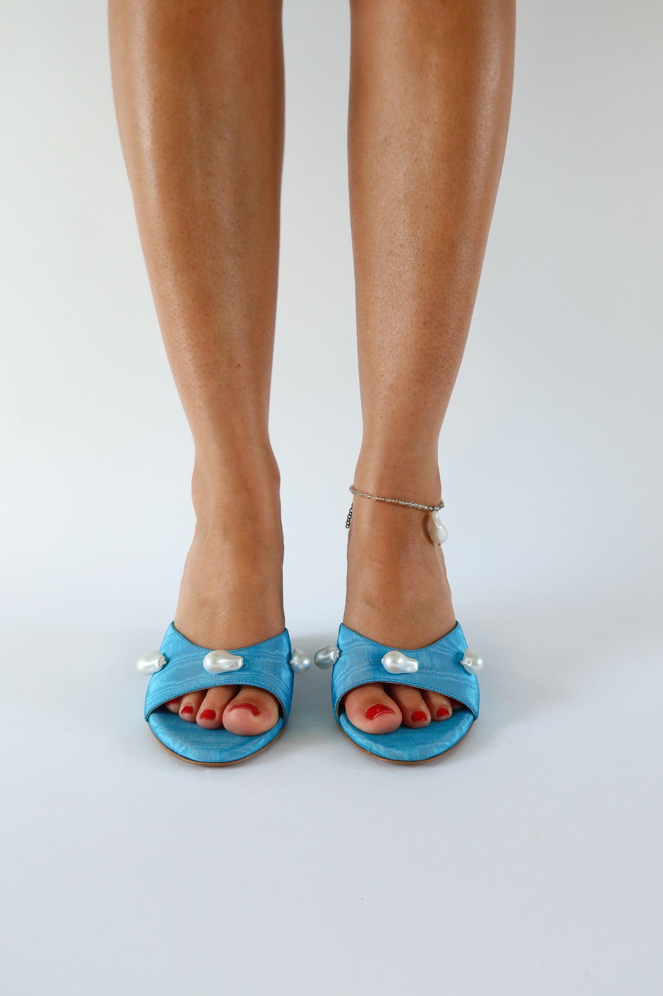kourtney aqua blue moire wedge