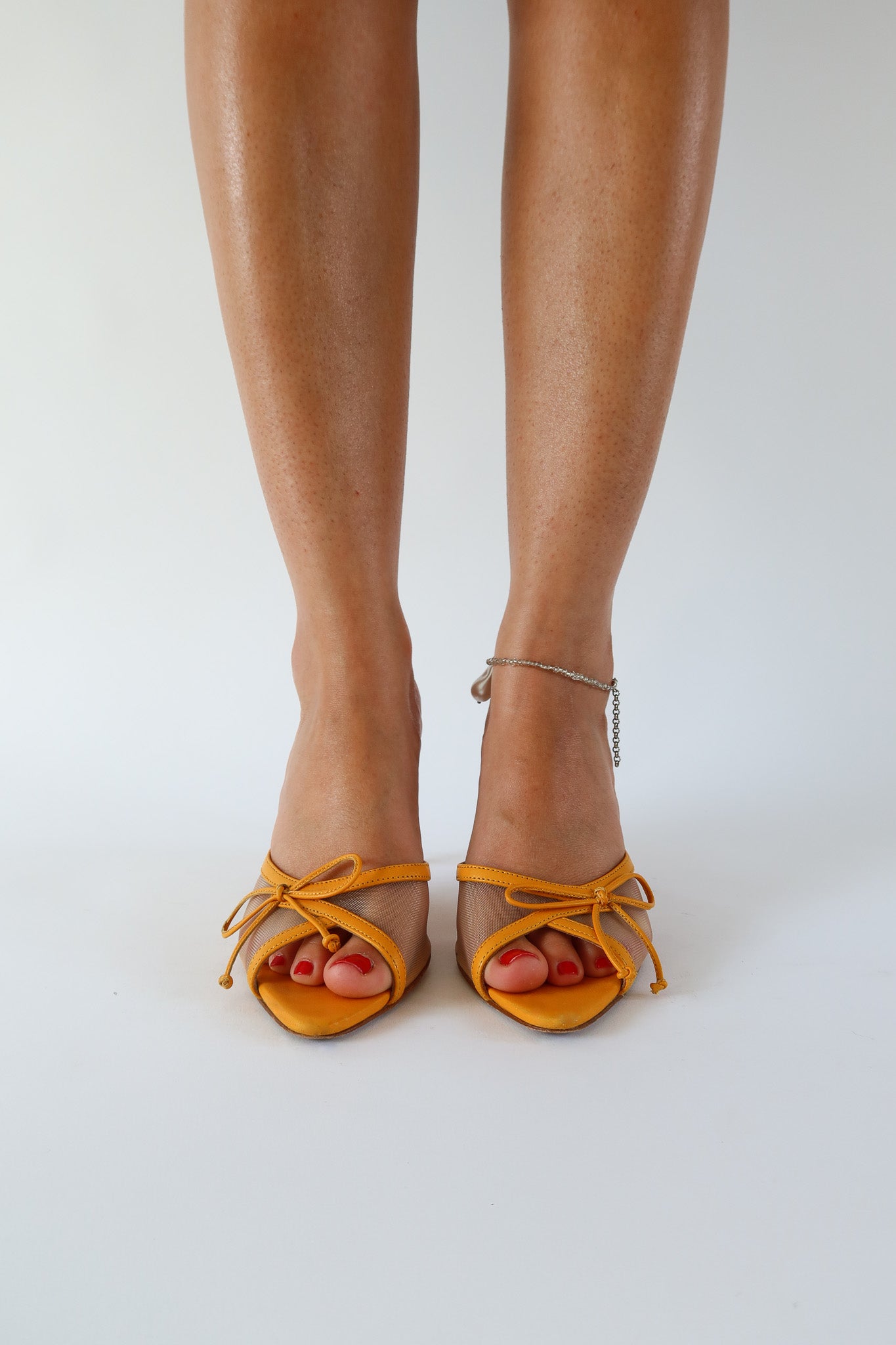 pony orange heeled bow sandal