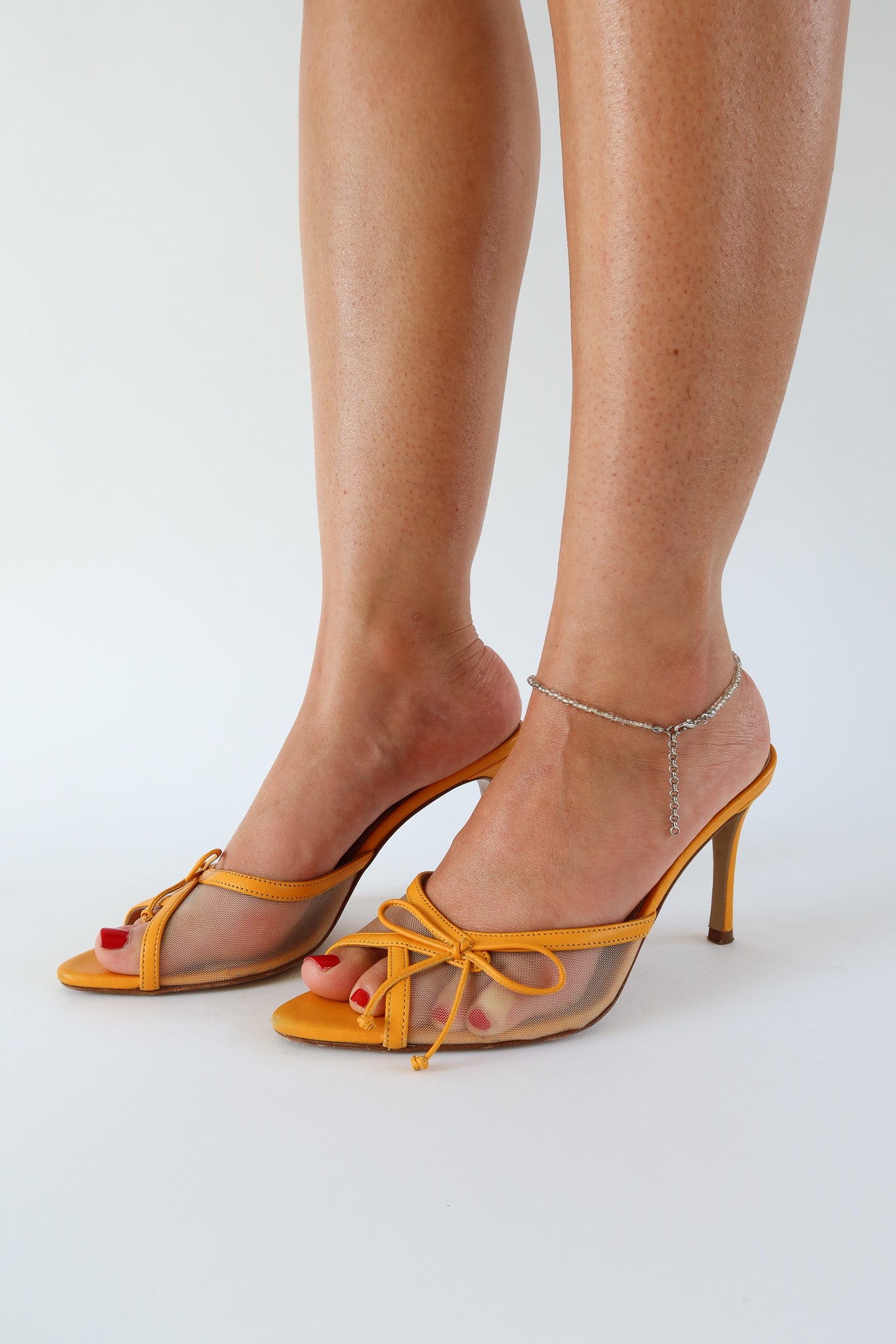 pony orange heeled bow sandal