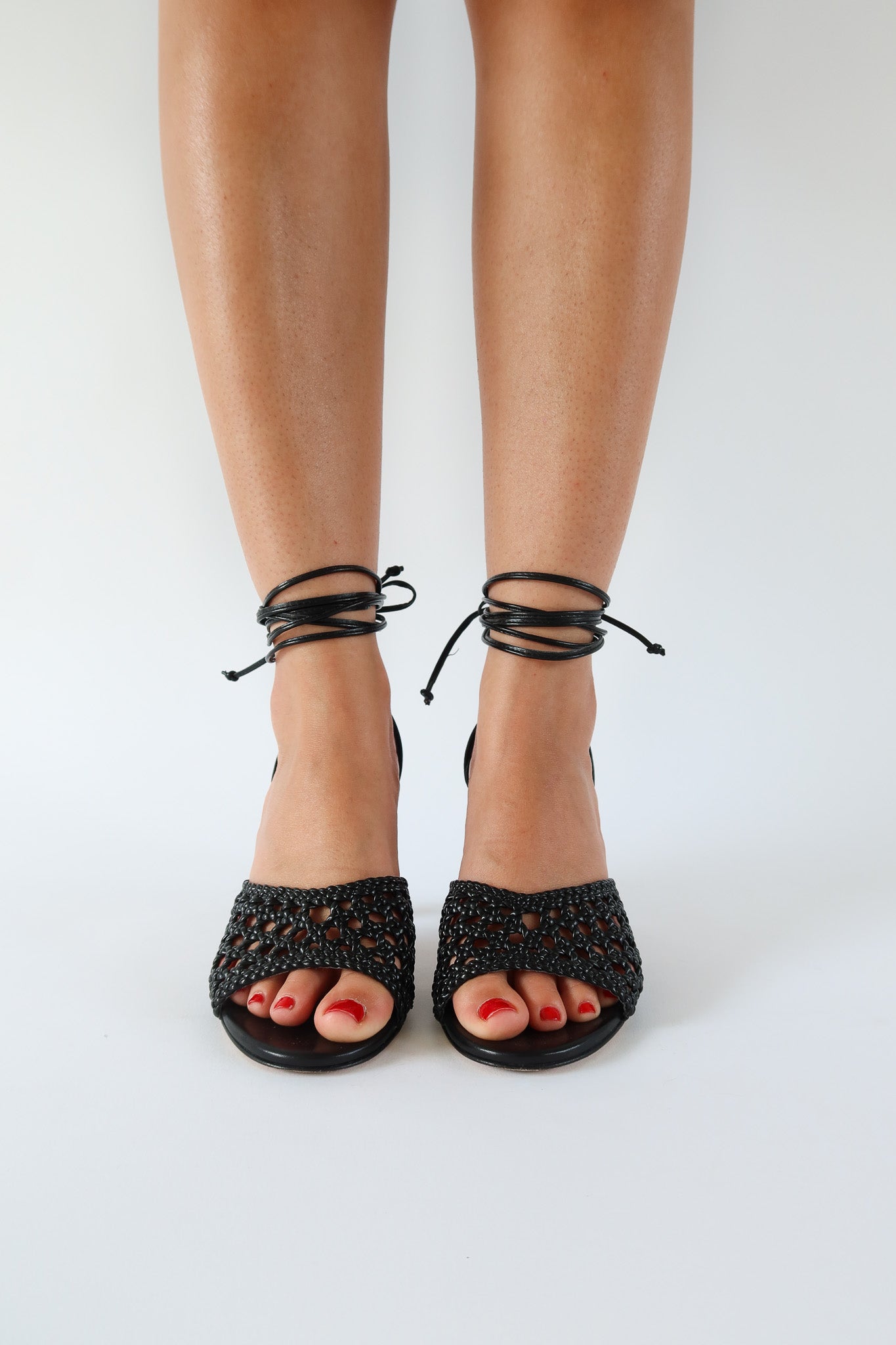 kiki black lace-up heeled sandal