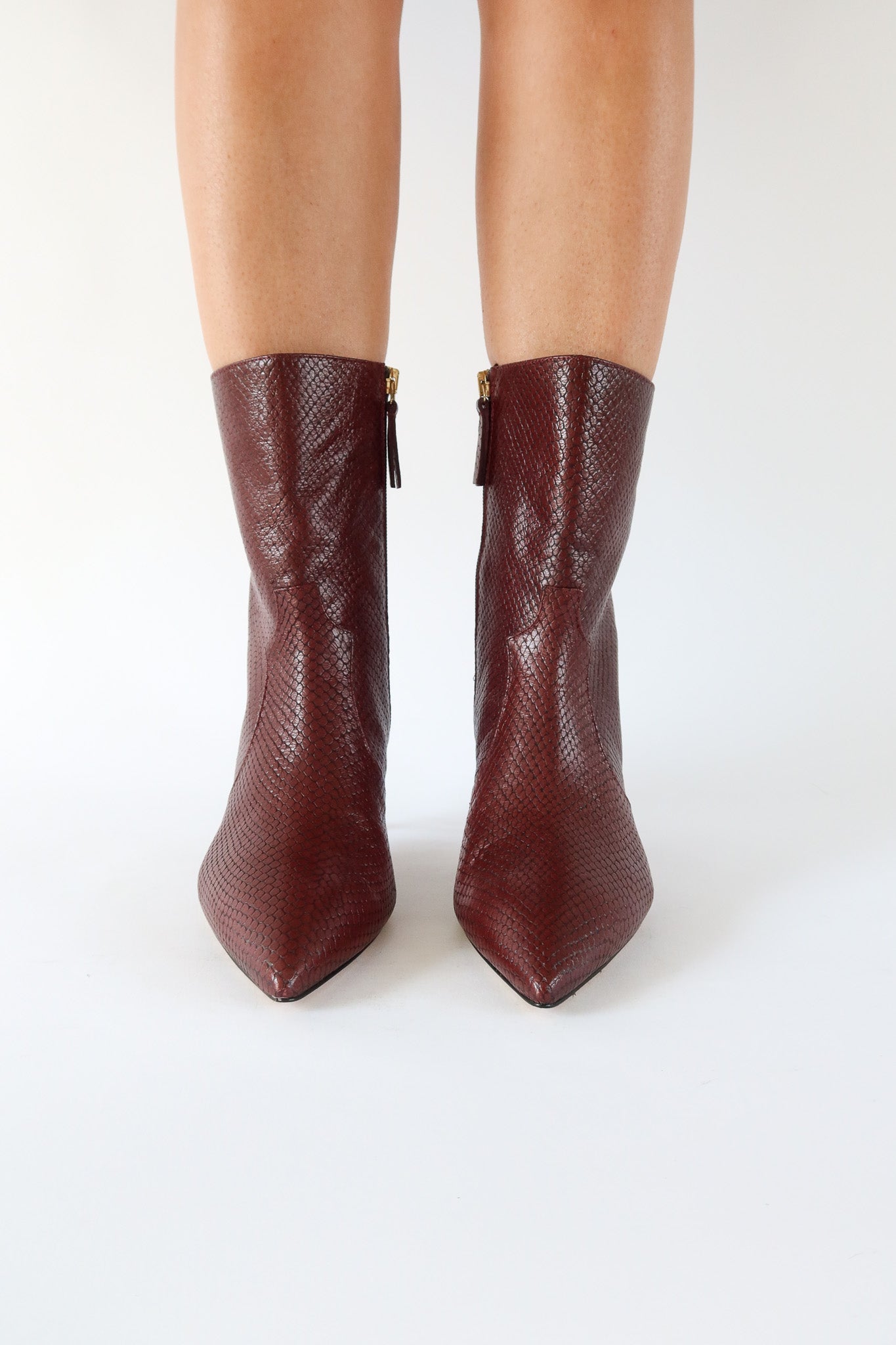 stacie burgundy snake kitten heeled boot