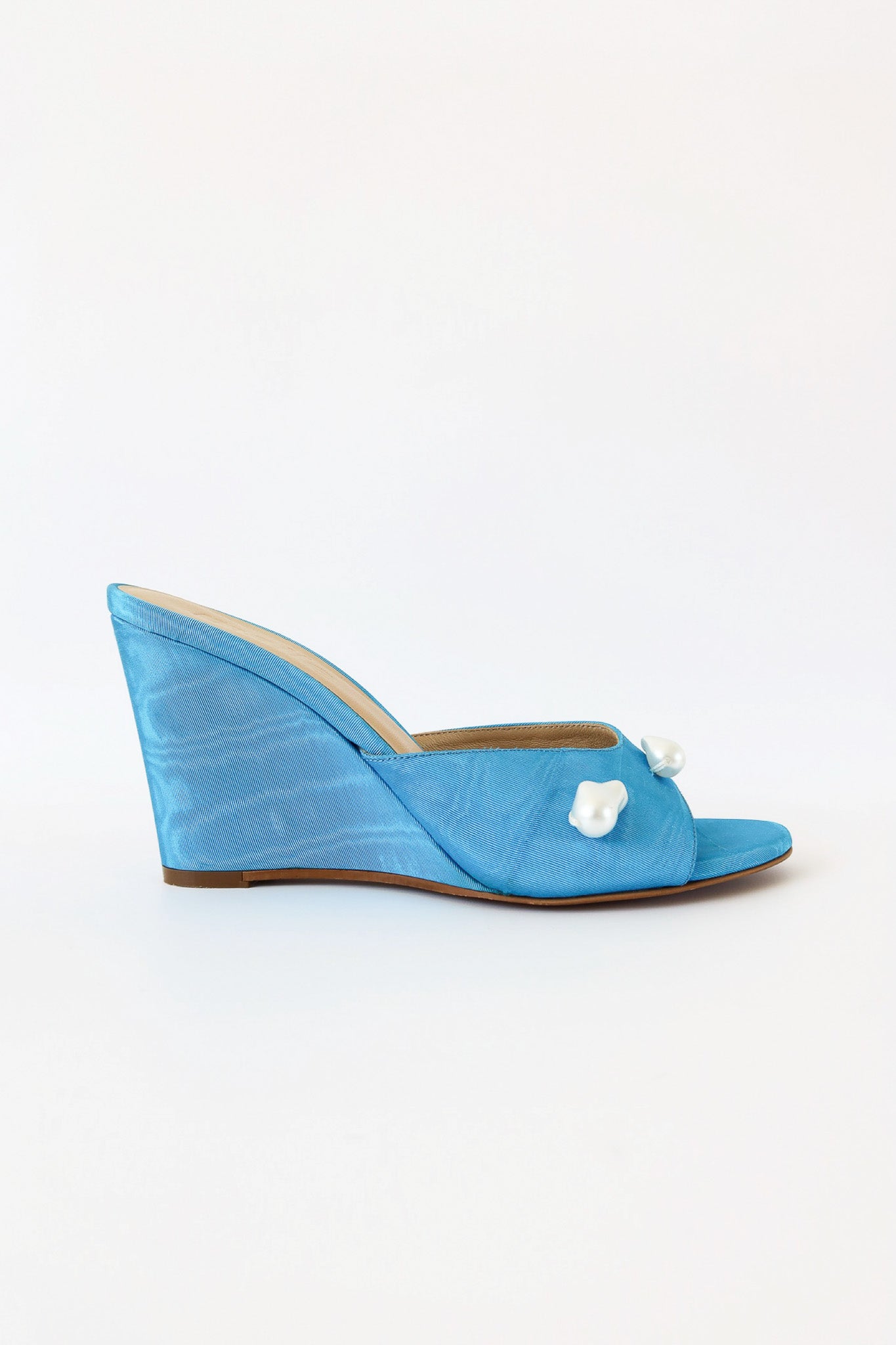 kourtney aqua blue moire wedge