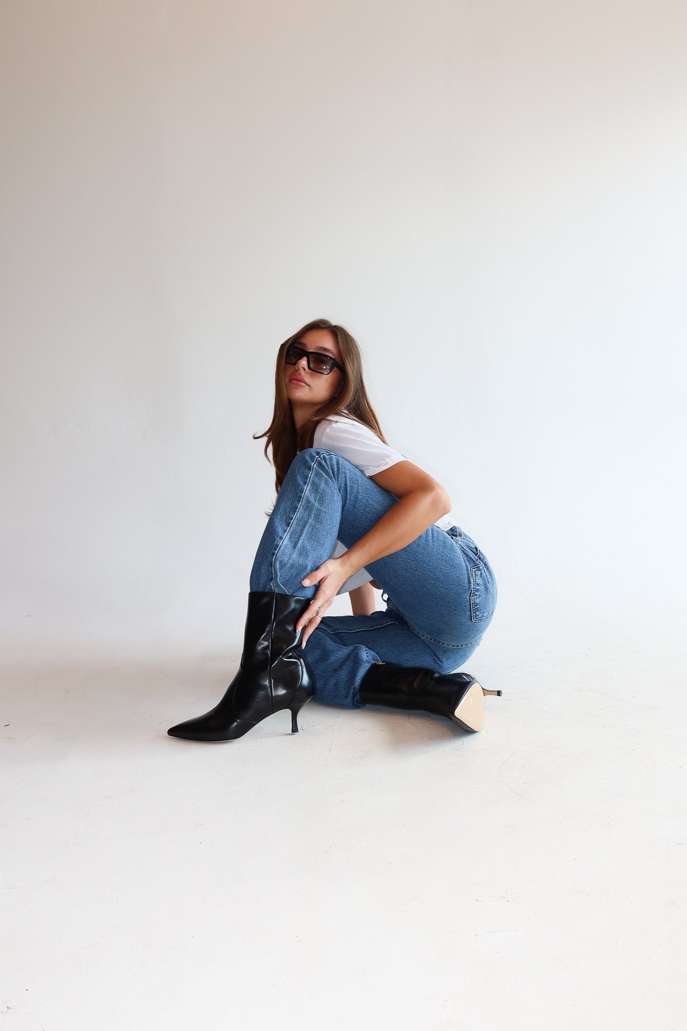 stacie silky black kitten heeled boot