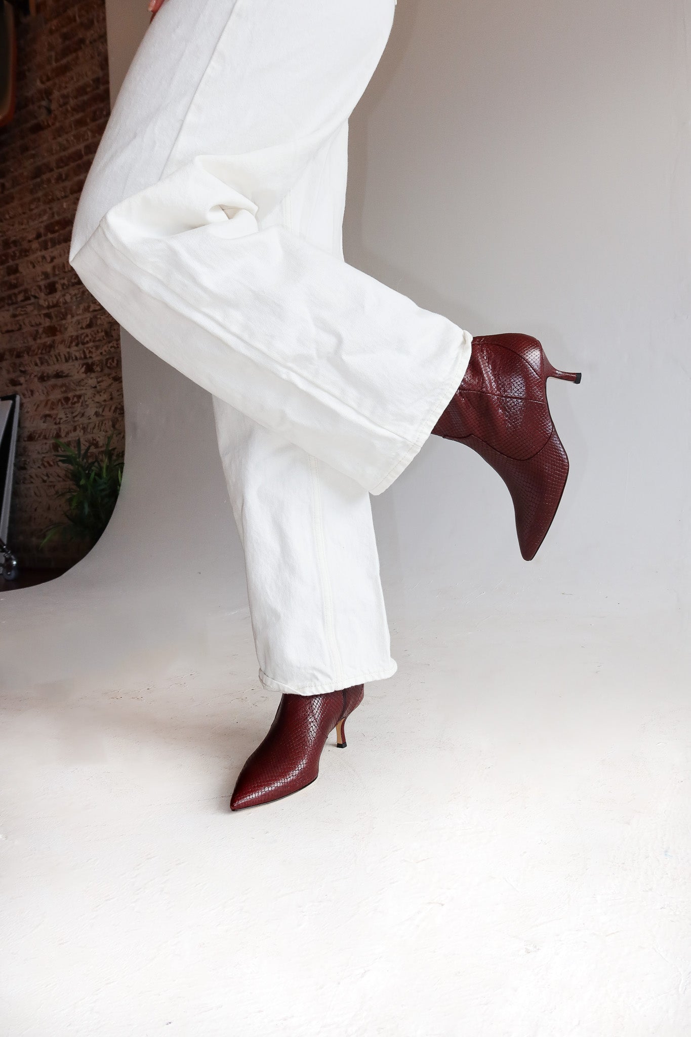 stacie burgundy snake kitten heeled boot