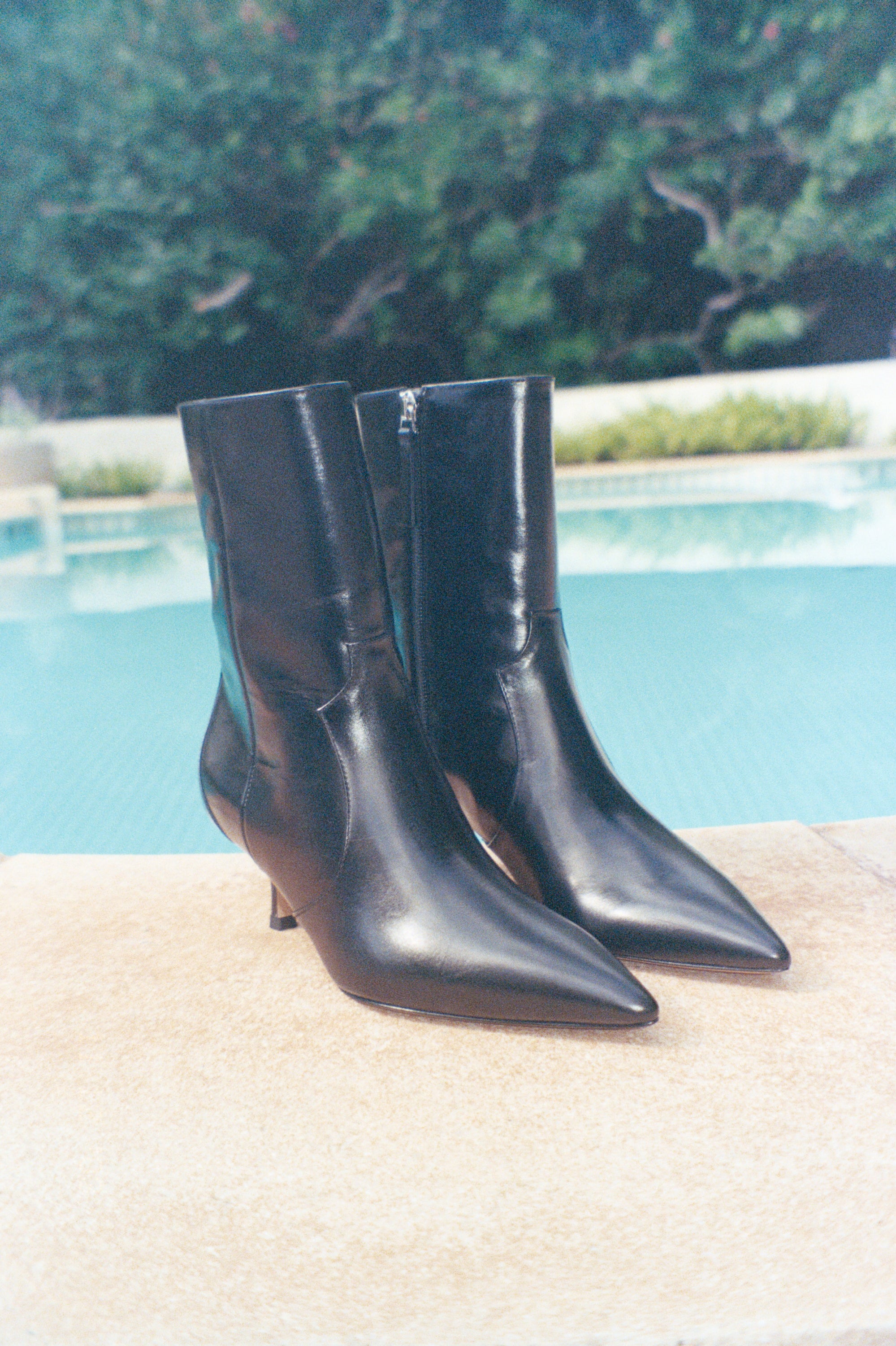 stacie silky black kitten heeled boot