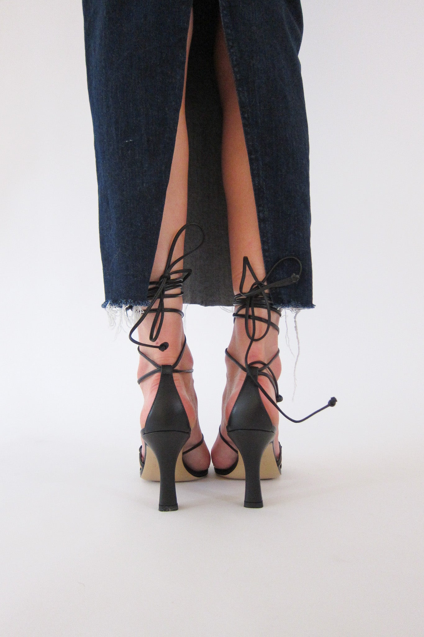 baby black lace-up heeled sandal