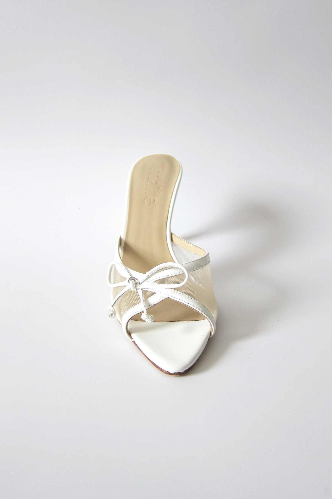 pony white heeled bow sandal