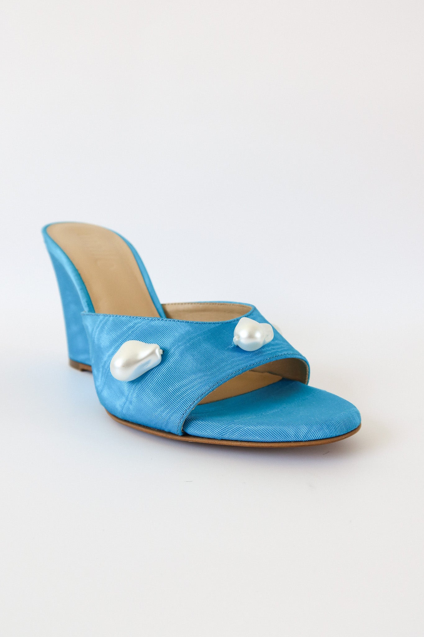 kourtney aqua blue moire wedge