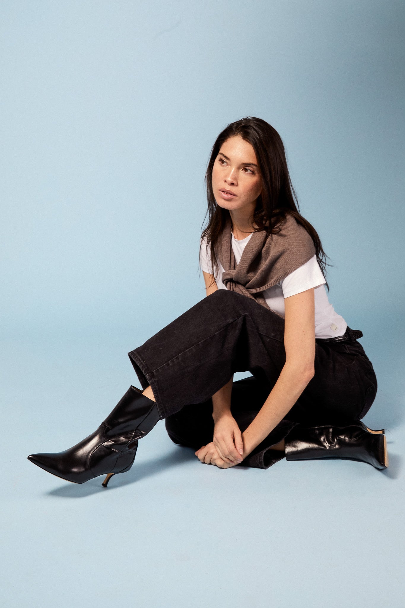 stacie silky black kitten heeled boot