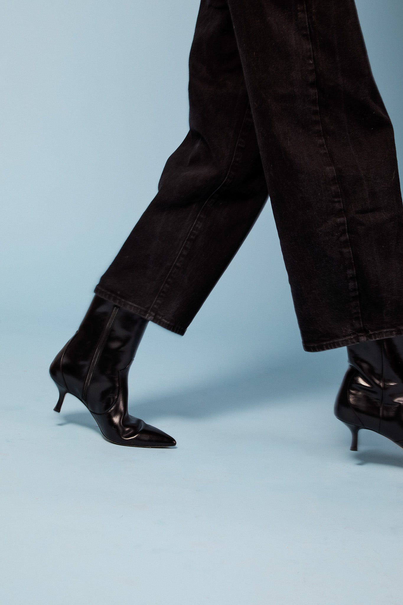 stacie silky black kitten heeled boot