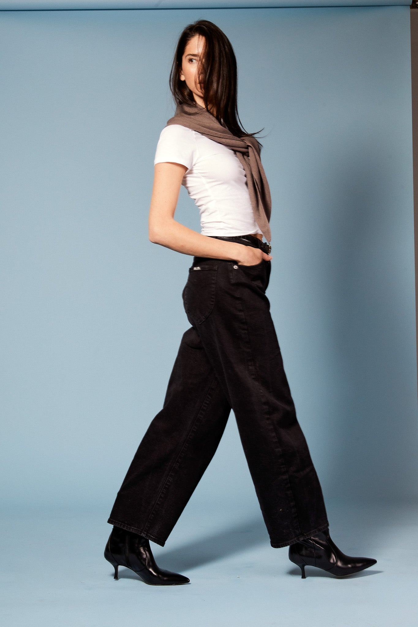 stacie silky black kitten heeled boot