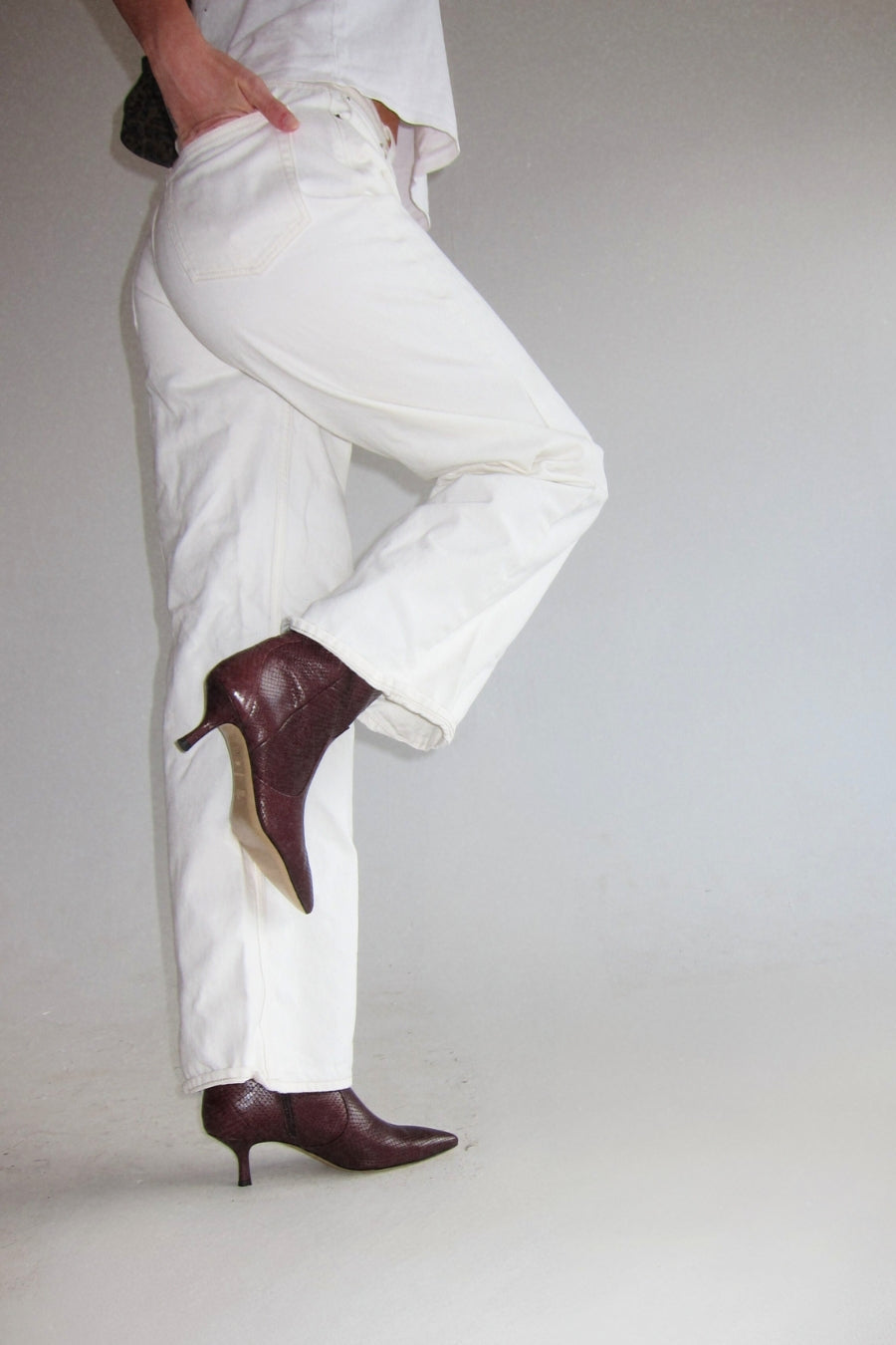 stacie burgundy snake kitten heeled boot