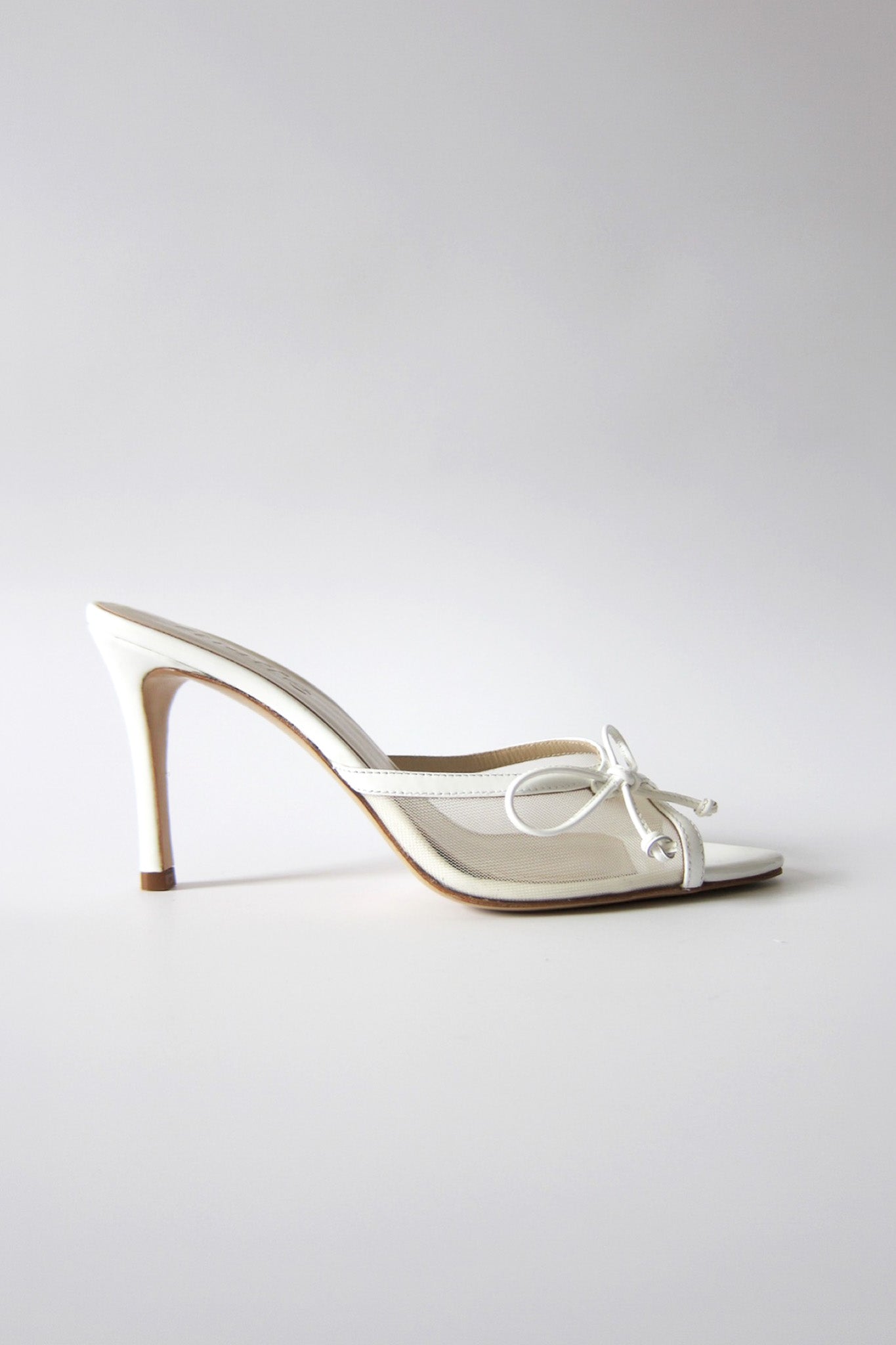 pony white heeled bow sandal